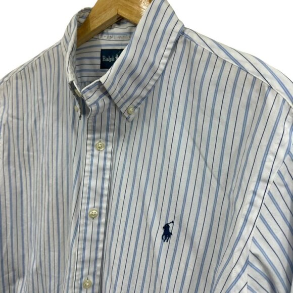 Ralph Lauren Custom Fit White Blue Stripe Dress Shirt, 16 - Picture 4 of 5